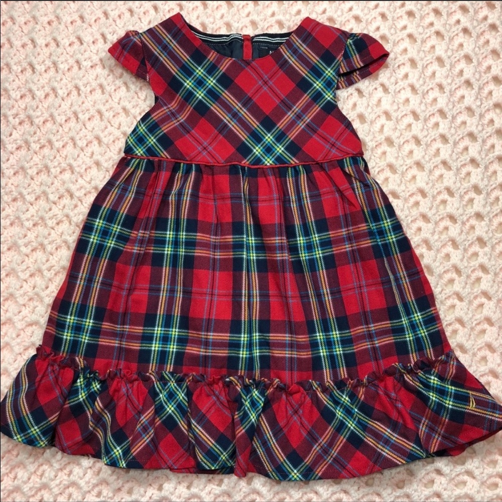 Nautica Red Festive Plaid Dress